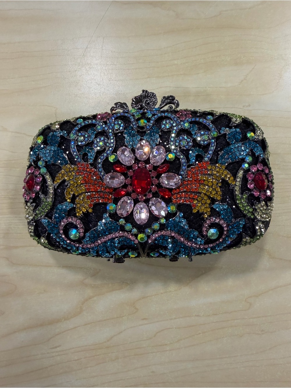 Rhinestone evening clutch - Black w multicolored jewels jewels